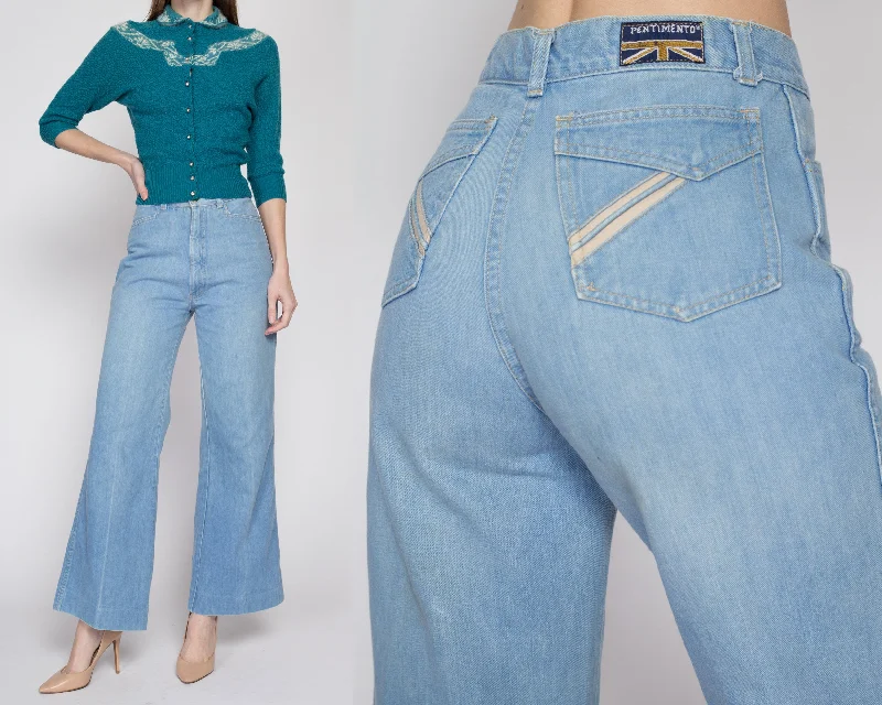 Small 70s High Waisted Light Wash Flared Jeans 26" Elegant Skinny Leg Jeans