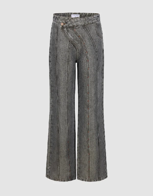 Straight Jeans Fashionable Raw Edge Jeans