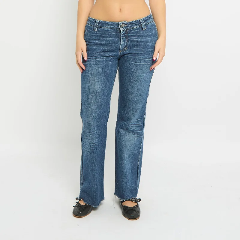 VERSACE Low Waist Raw Hem Jeans  - UK 10 Cozy Wide-Legged Jeans