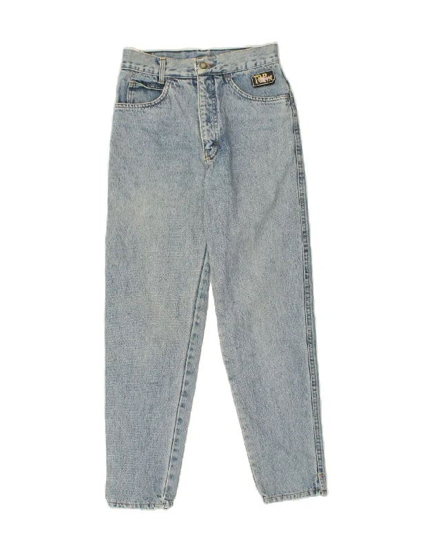 VINTAGE Womens High Rise Slim Jeans W26 L27 Blue Cotton Chic Rip-Detail High-Waist Jeans VINTAGE Womens High Rise Slim Jeans W26 L27 Blue Cotton Chic Rip-Detail High-Waist Jeans