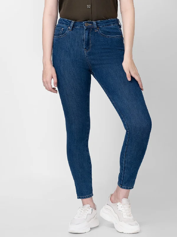 Spykar Women Mid Blue Cotton Super Skinny Ankle Length Jeans (Alexa) Fashionable White Denim Jeans