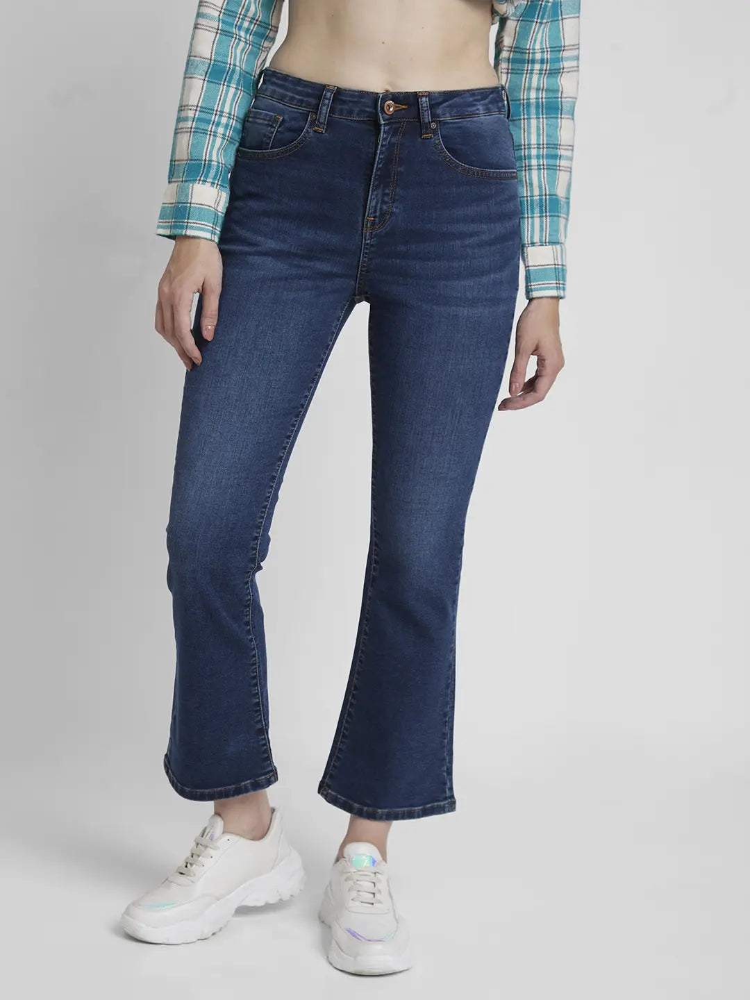 Spykar Women Mid Blue Lycra Bootcut Fit Ankle Length Low Distressed Jeans -(Elissa) Cozy Wide-Legged Jeans Spykar Women Mid Blue Lycra Bootcut Fit Ankle Length Low Distressed Jeans -(Elissa) Cozy Wide-Legged Jeans