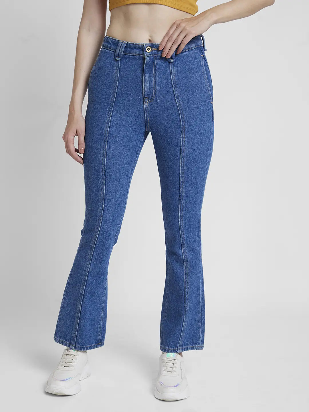 Spykar Women Mid Blue Lycra Bootcut Fit Ankle Length Clean Look Jeans -(Elissa) Elegant Tapered Leg Denim Spykar Women Mid Blue Lycra Bootcut Fit Ankle Length Clean Look Jeans -(Elissa) Elegant Tapered Leg Denim