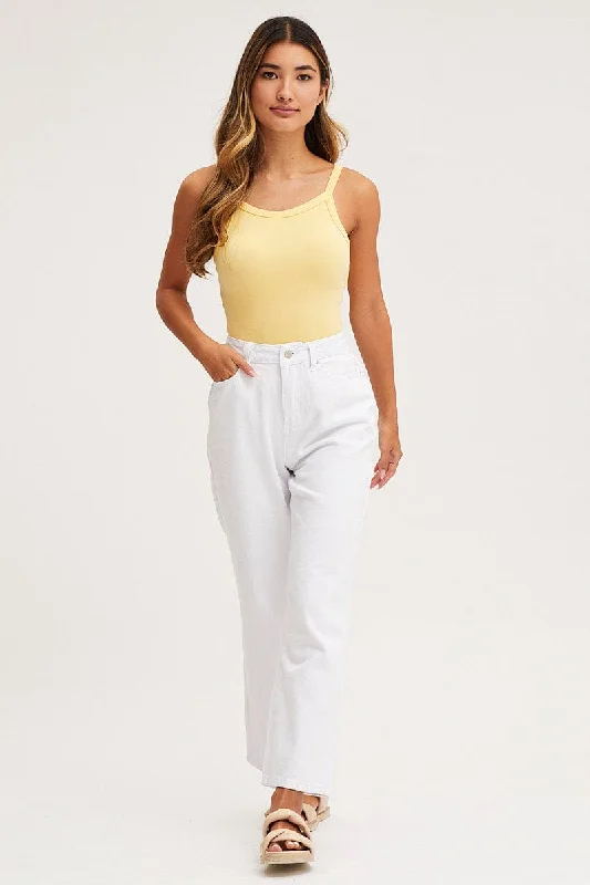 White Wide Leg Denim Jeans High Rise Casual Skinny Fit Jeans