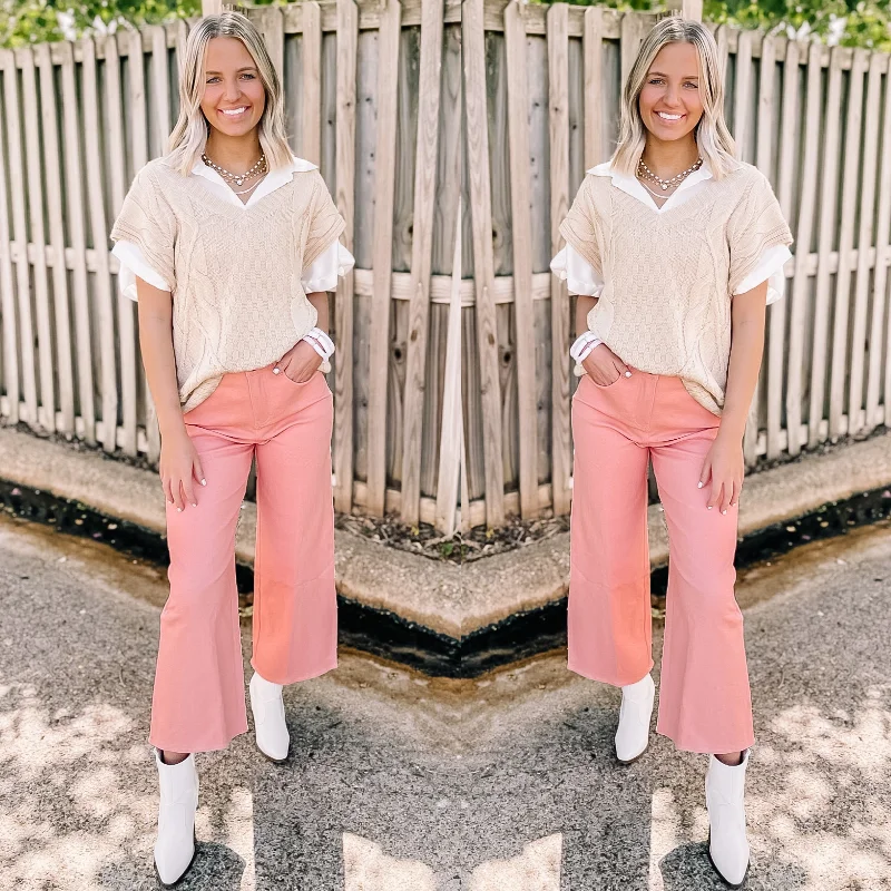 Chic Meet Up Wide Leg Cropped Denim Jeans in Coral Fashionable Straight Fit Denim