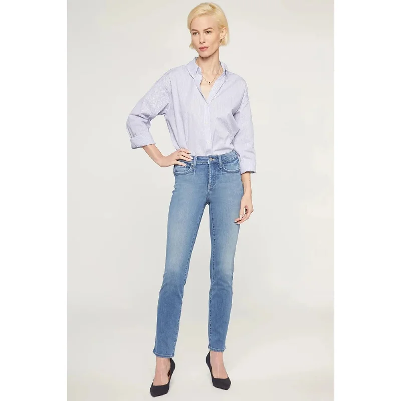 Mid Blue Slim Fit Jeans Trendy Button-Up High-Waist Jeans