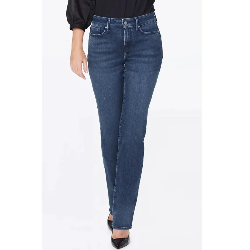 Dark Blue Straight Jeans Trendy Button-Up High-Waist Jeans