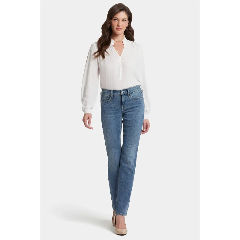 Mid Rise Blue Straight Jeans Comfortable Stretch Denim Jeans