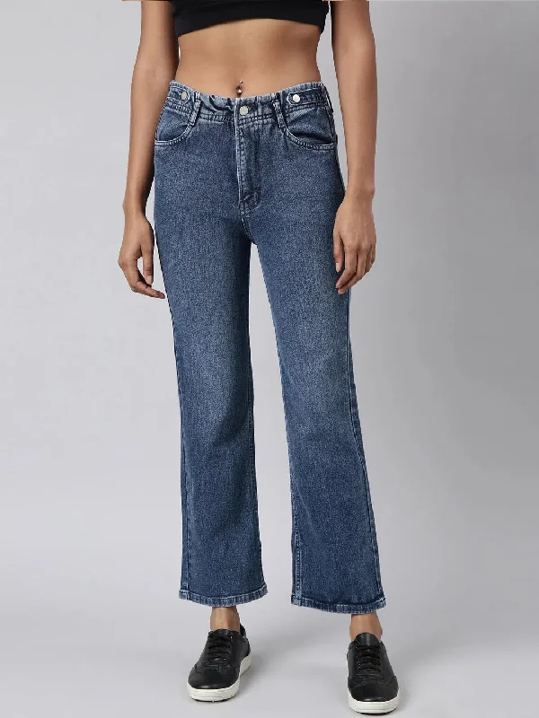 Women Straight Fit Denim Blue Jean-GZ-5884-1-Blue Stylish Tapered Fit Jeans