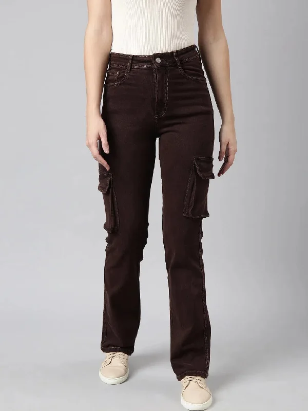Women Straight Fit Denim Brown Corgo Jean-GZ-5806-Brown Trendy Button-Up High-Waist Jeans