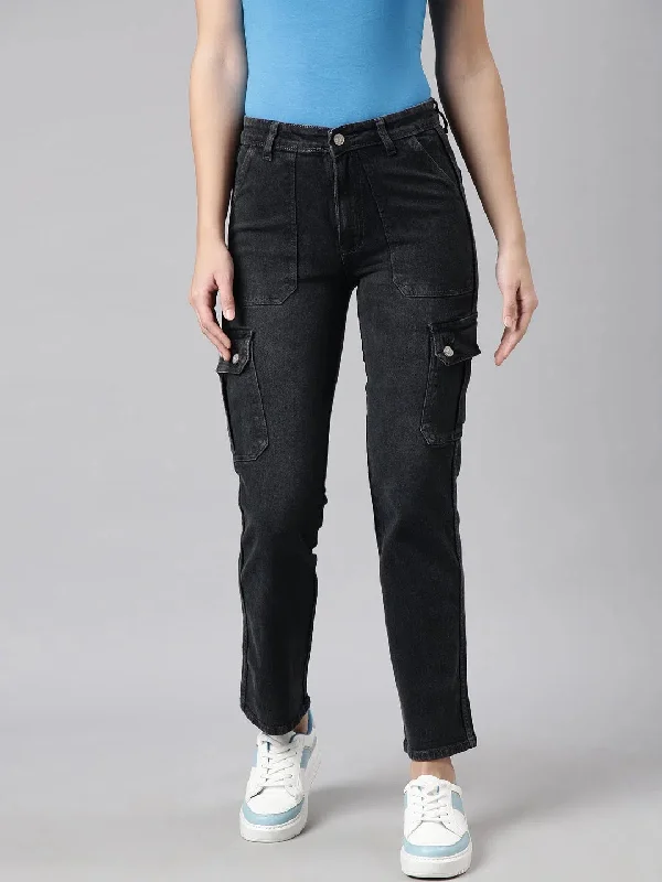 Women Straight Fit Denim Charcoal Corgo Jean-GZ-5918-Charcoal Fashionable Frayed Hem Denim