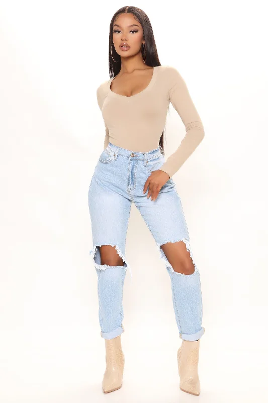 Word To Your Momma High Rise Mom Jeans - Light Blue Wash Trendy Acid Wash Skinny Jeans