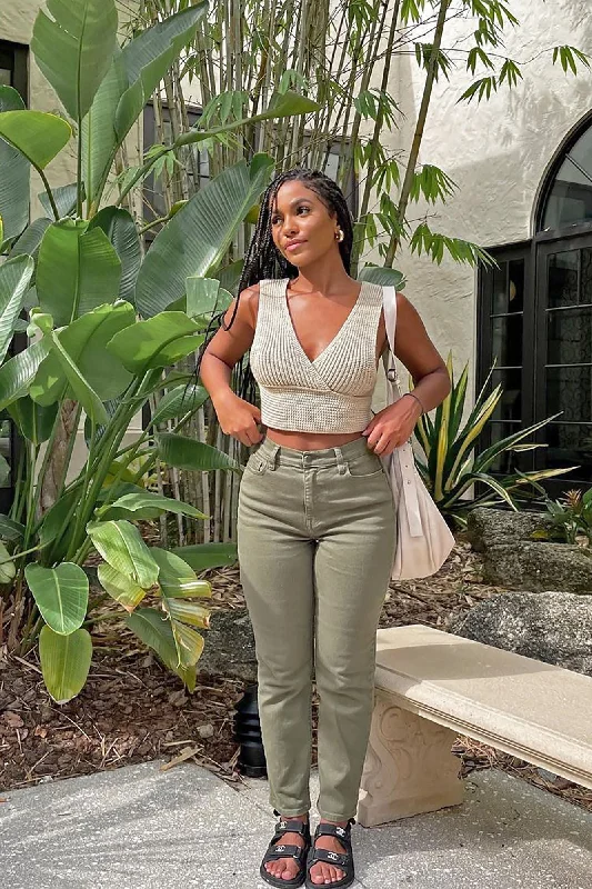 World's Greatest Mom Jeans - Olive Fashionable Button-Front Jeans