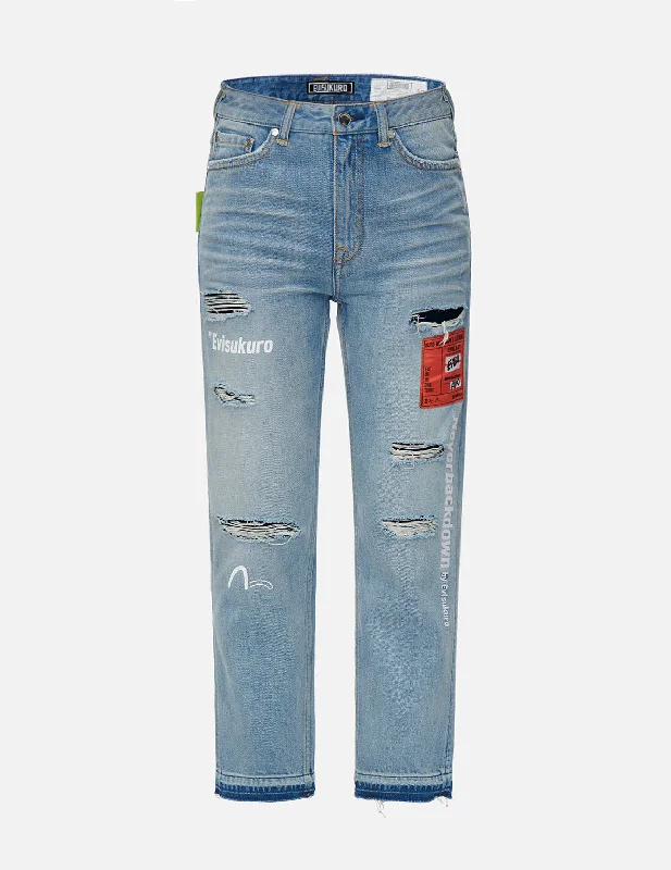Woven Label Ripped Relaxed Fit Jeans Trendy Skinny Fit Jeans