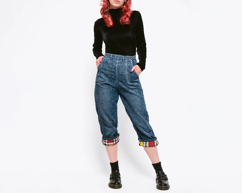 XXS-XS 1940s Flannel Lined Side Zip Cropped Jeans 21"-23" Comfortable Boyfriend Jeans