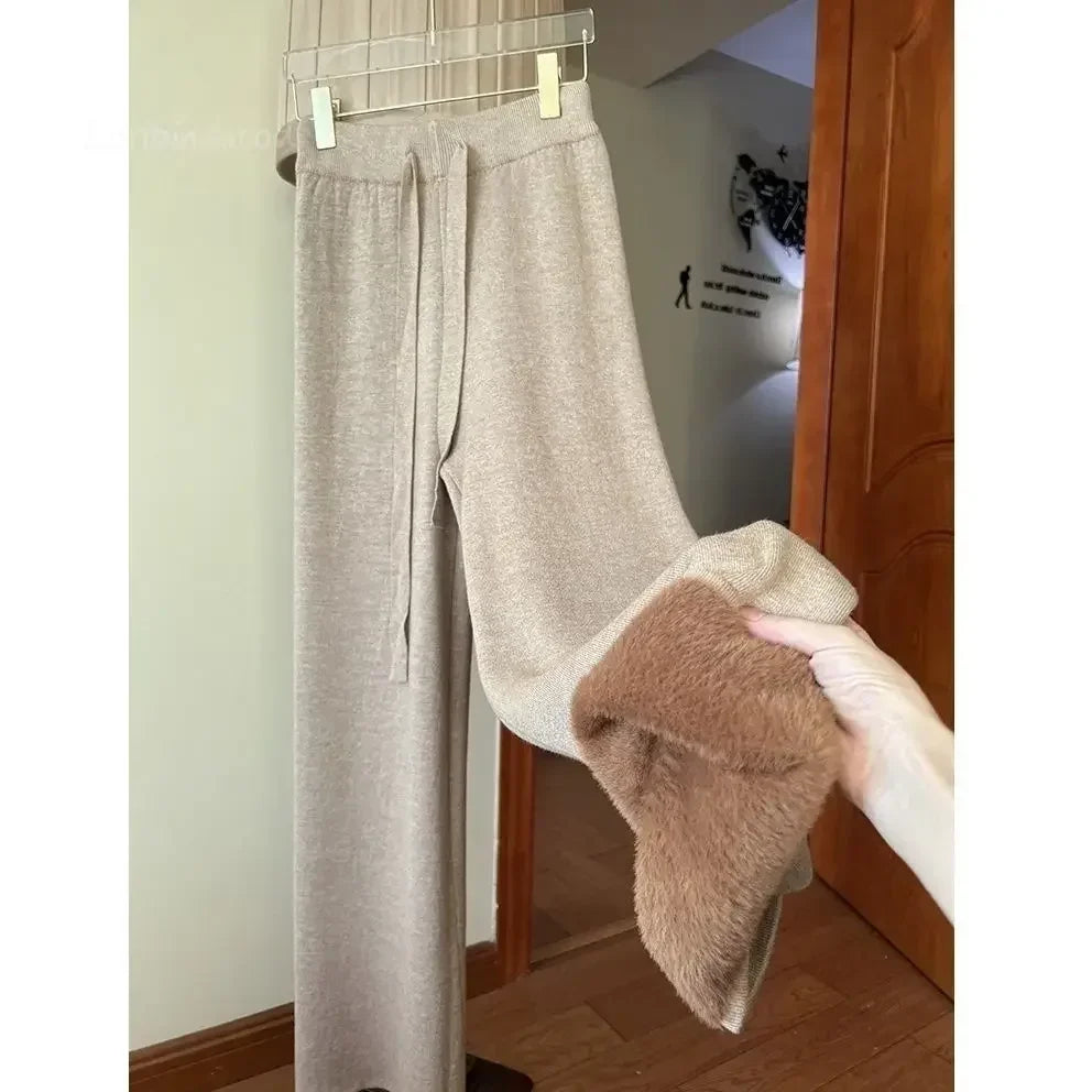 Slim Simple Knit Wide-leg Pants Women's Autumn and Winter High-waisted Casual Plaid Pants Slim Simple Knit Wide-leg Pants Women's Autumn and Winter High-waisted Casual Plaid Pants