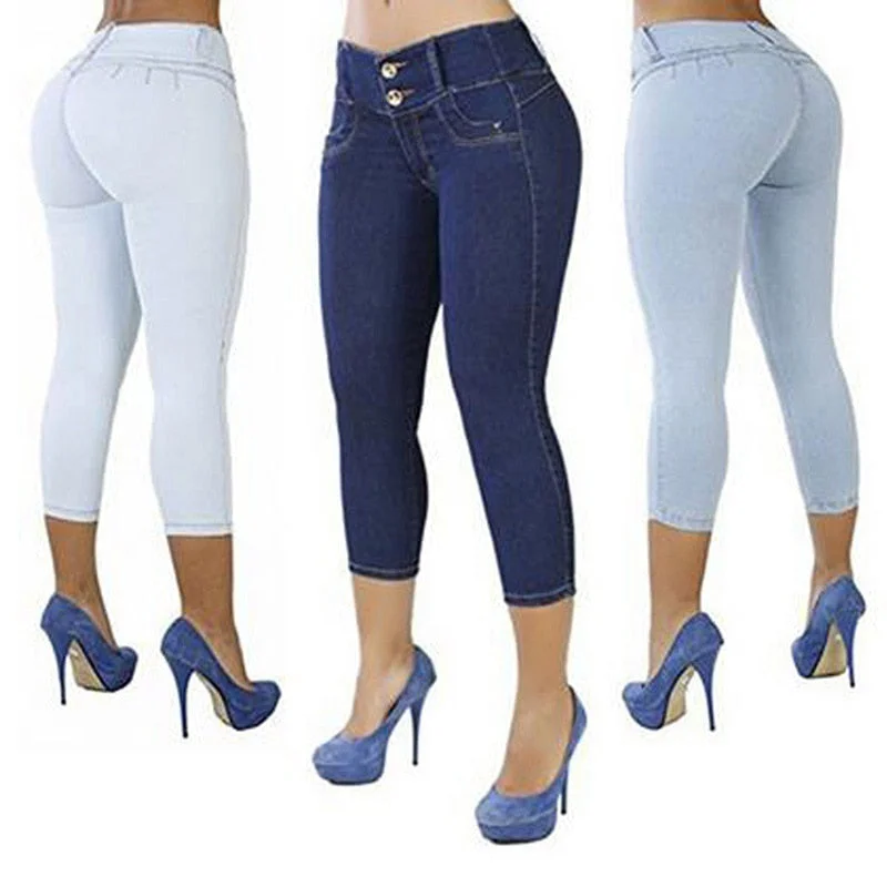 Women Casual Cropped Pants Solid Color Button Fly Waist Slim Formal Dress Pants