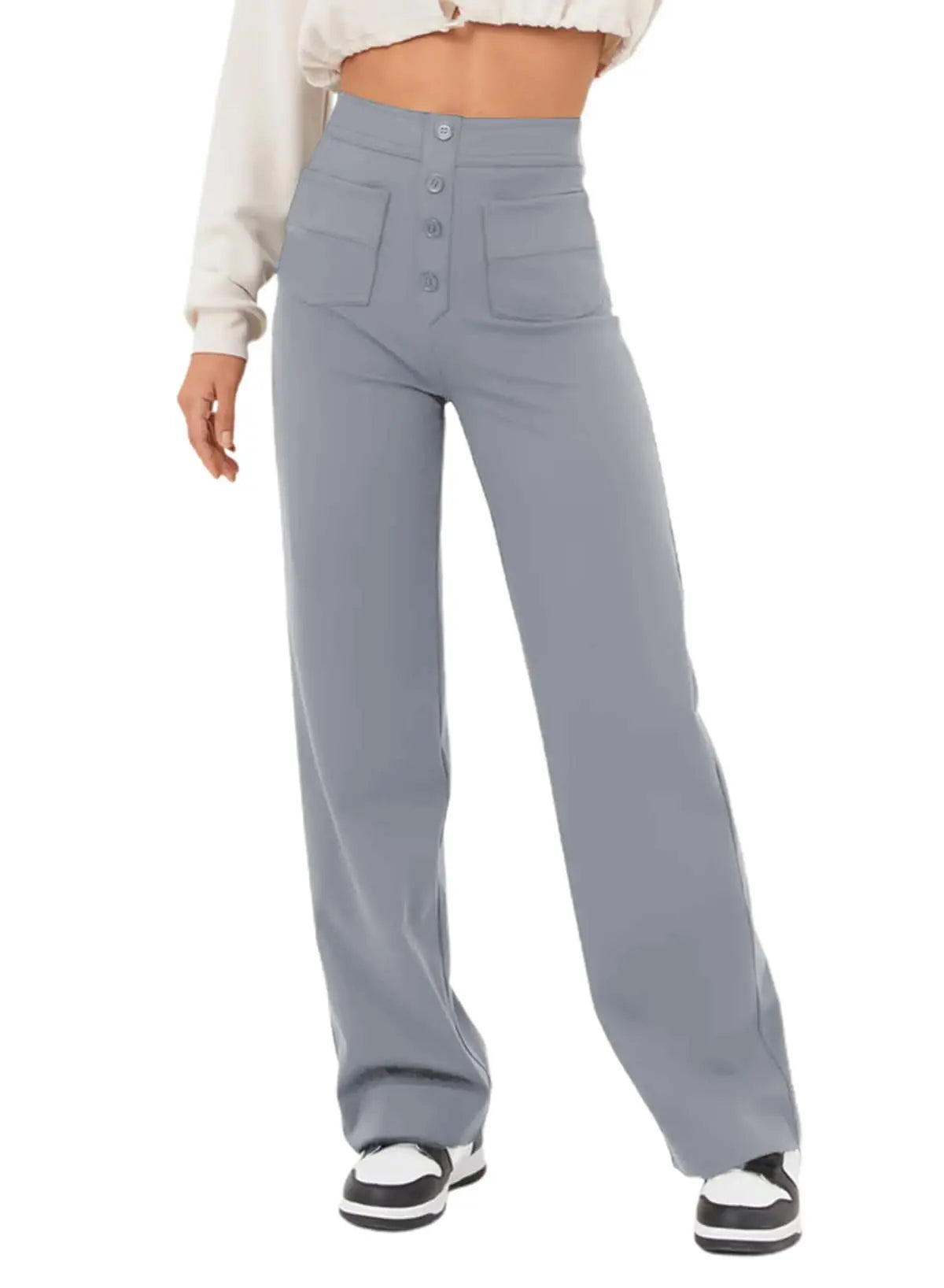 2024 Spring Autumn Women Multiple Button Pocket Straight Leg Pants Casual Skinny Fit Pants