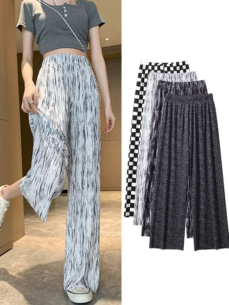 Women Tie-dye Printed Pants Spring Summer Elastic Waist Stright Long Wide leg pants Relaxed High-Waist Trousers Women Tie-dye Printed Pants Spring Summer Elastic Waist Stright Long Wide leg pants Relaxed High-Waist Trousers