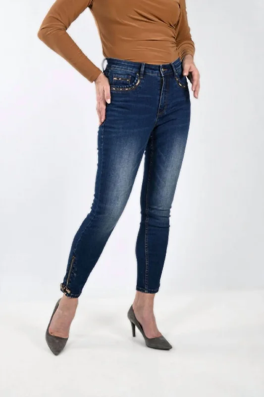 Animal Print Denim Pant In Blue Comfortable Fleece Pants