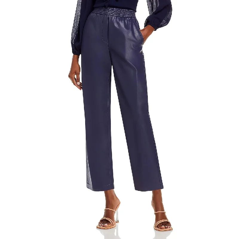 Ariella Womens Faux Leather Crop Ankle Pants Formal Wide-Leg Pants