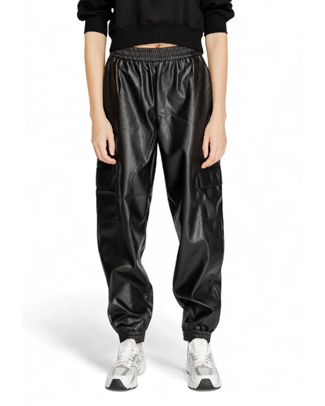 Only  Womens Black Faux Leather Cargo Pants Comfortable Cargo Pants