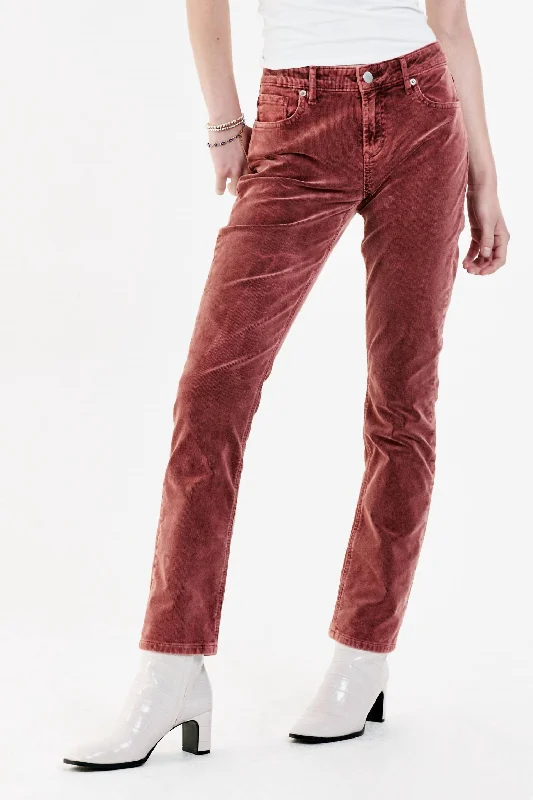 Blaire High Rise Ankle Slim Straight Corduroy Pants In Mahogany Elegant Trouser Pants