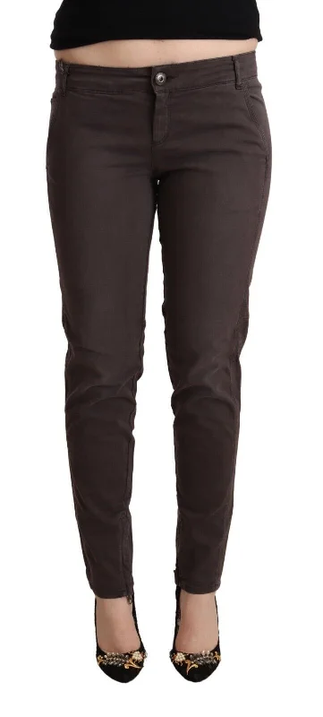 Chic Brown Low Waist Skinny Pants Soft Wool Pants
