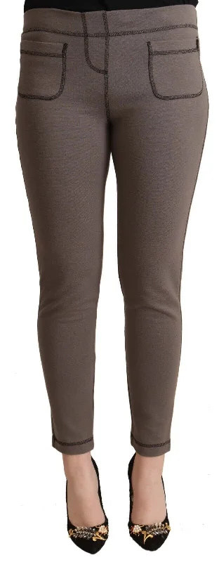 Chic Gray Mid Waist Skinny Pants For Sophisticated Style Trendy High-Waist Trousers