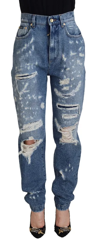 Dolce & Gabbana Chic Tattered Denim Pants - Indigo Essence Trendy Wide-Leg Pants