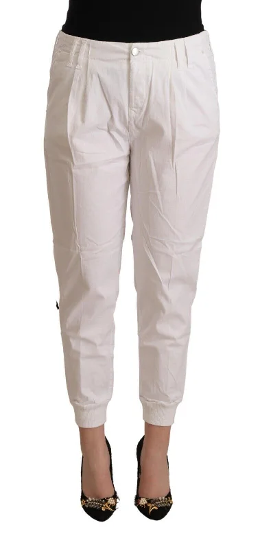 Chic White Tapered Cropped Pants Elegant Palazzo Trousers
