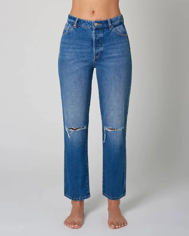 Classic Straight Ankle Denim Pants In Worn Soft Stretch Pants