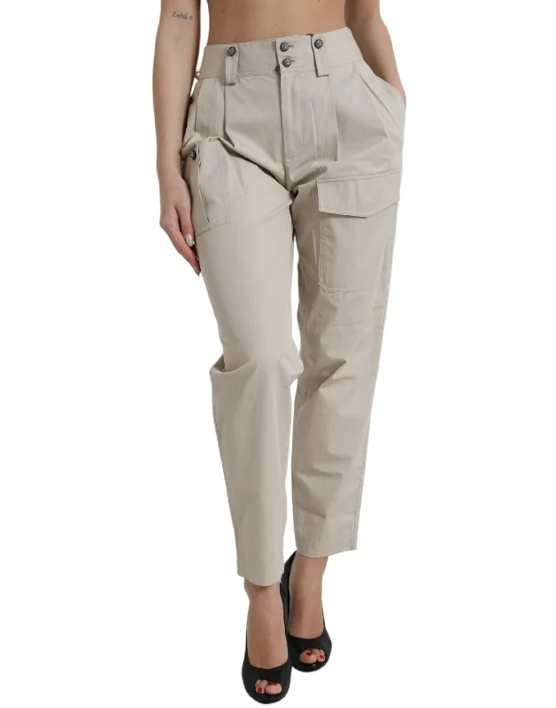 Dolce & Gabbana  Cotton High Waist Tape Women's Pants Casual Yoga Pants