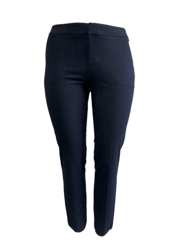 ECRU Women's Navy Pinstripe Mayfair Pants #1668SS 12 NWT Elegant High-Waist Pants