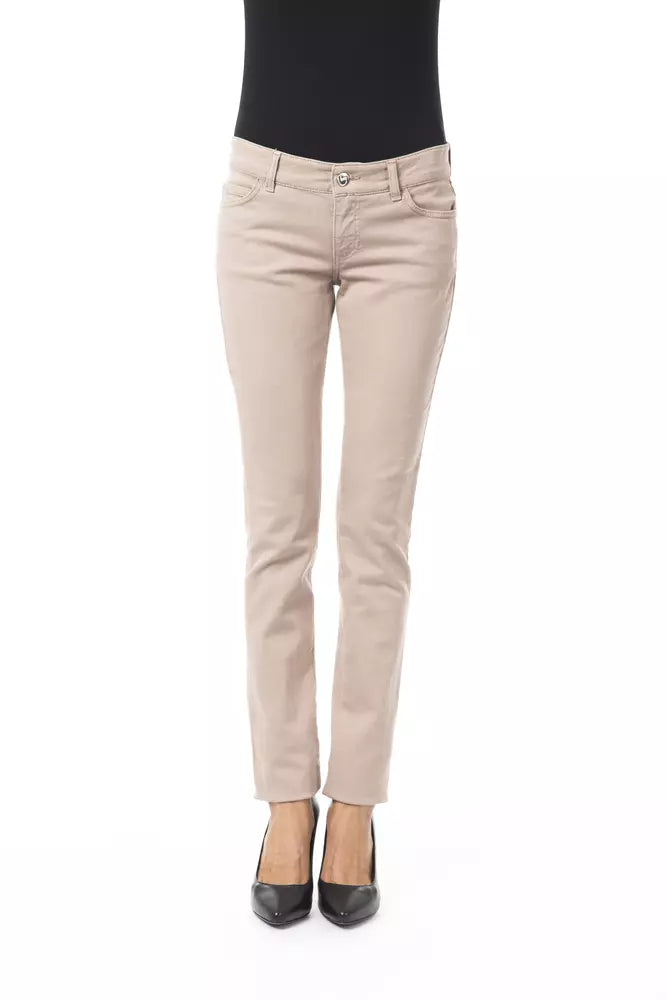 BYBLOS Beige Cotton Women Pant Chic Slim Fit Pants