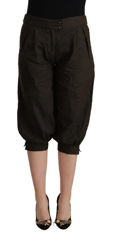 Elegant Brown Cropped Harem Pants Cozy Jogger Leggings