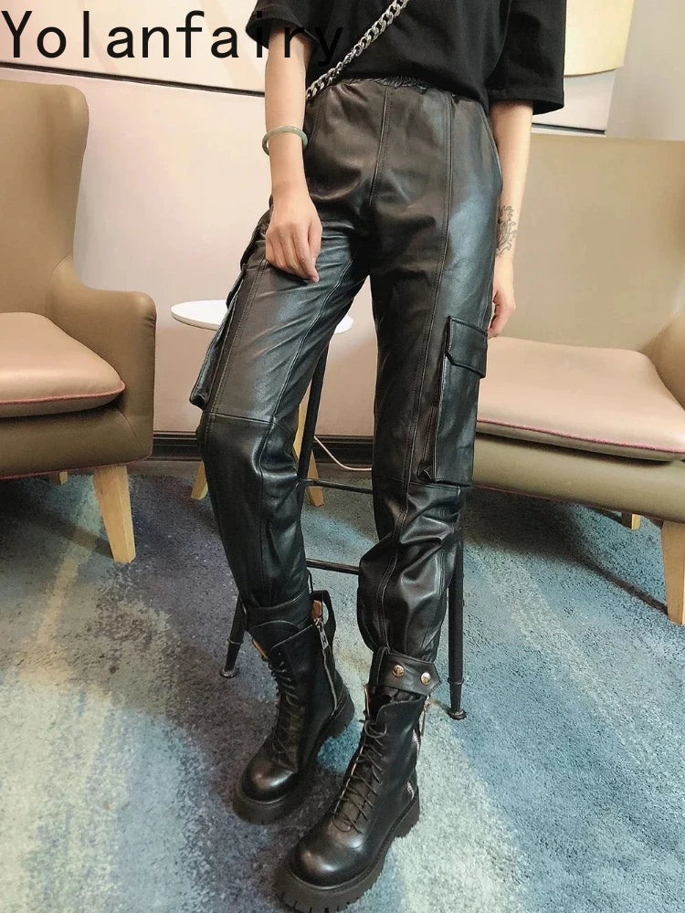 Genuine Leather Women's Pants Spring Autumn Streetwear Women Leisure Soft Stretch Pants Genuine Leather Women's Pants Spring Autumn Streetwear Women Leisure Soft Stretch Pants
