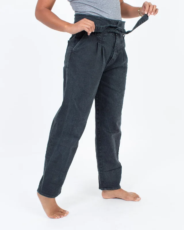 "Greaser Paperbag Pleat Pants" Chic Black Leggings