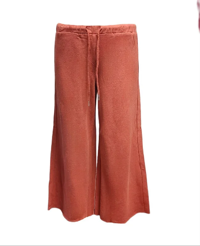 HoodLamb Women's Deep Coral Wide Leg Soft Hemp Pants 420 NWT Classic Bootcut Trousers