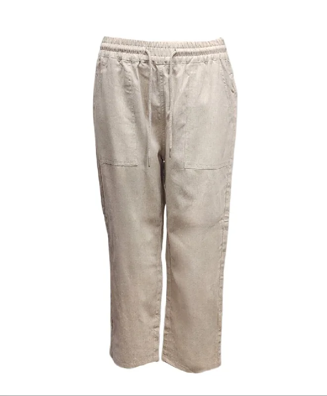 HoodLamb Women's Khaki Drawstring Crop Straight Hemp Pants 420 Medium NWT High-Waist Jogger Pants