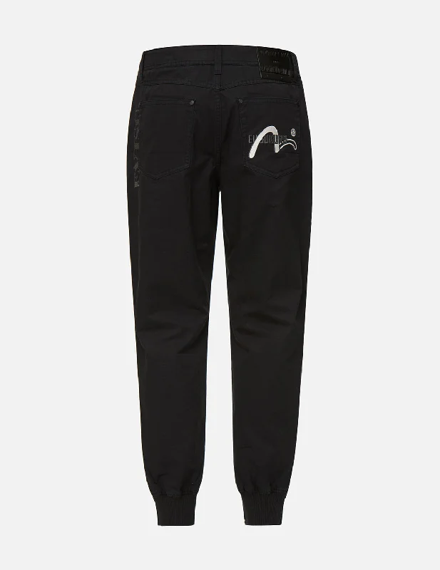 Logo and Seagull Embroidered Pants Comfy High-Waist Jeans