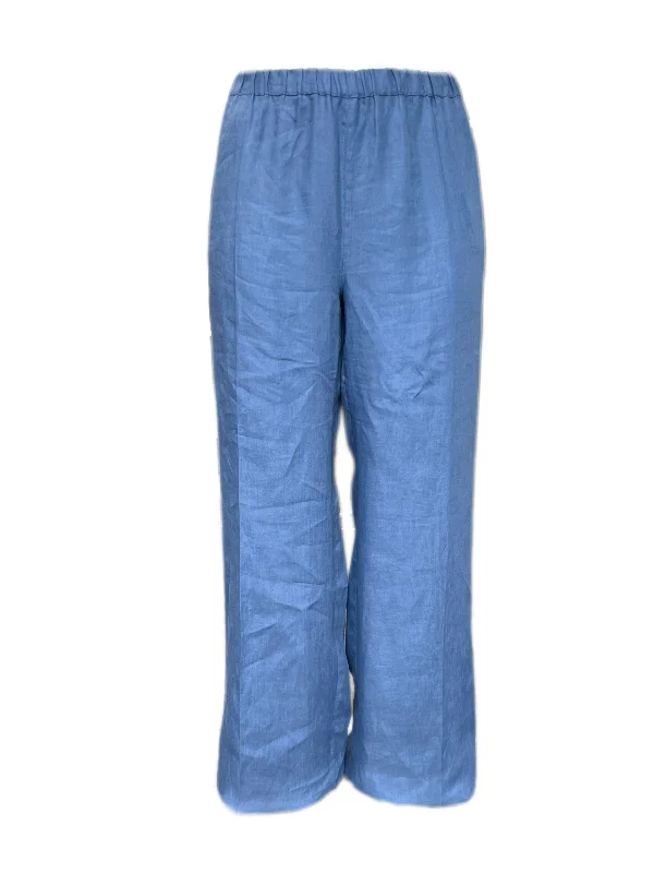 Marina Rinaldi Women's Blue Regolare Elastic Waist Flax Pants Size 22W/31 NWT Trendy High-Waist Trousers