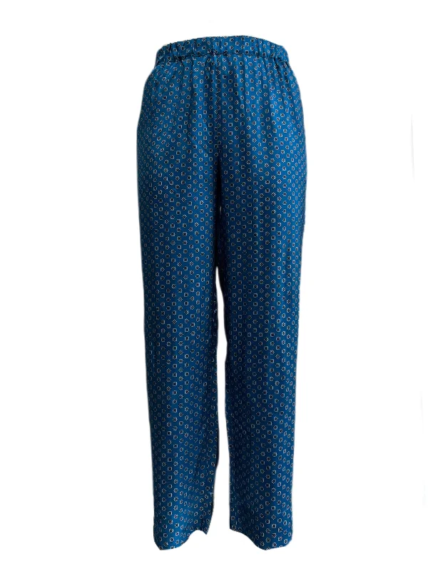 Marina Rinaldi Women's Blue Roberto Wide Leg Printed Viscose Pants NWT Casual Drawstring Pants