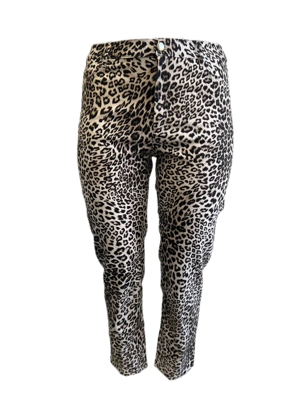 Marina Rinaldi Women's Brown Recanati Animal Printed Slim Fit Pants NWT Formal Wide-Leg Pants