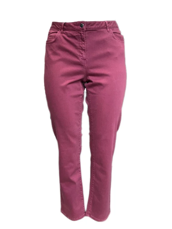 Marina Rinaldi Women's Burgundy Raro Mid Rise Slim Denim Pants Size 22W/31 High-Waist Trousers