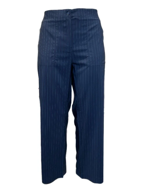 Marina Rinaldi Women's Navy Radice Striped Virgin Wool Pants Size 22W/31 NWT Fashionable Tapered Leg Pants