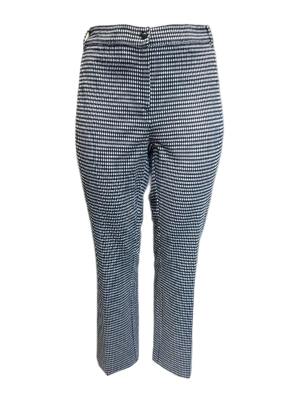 MARINA RINALDI Women's White/Navy Occupare Checked Pants $305 NWT Comfortable Fleece Pants