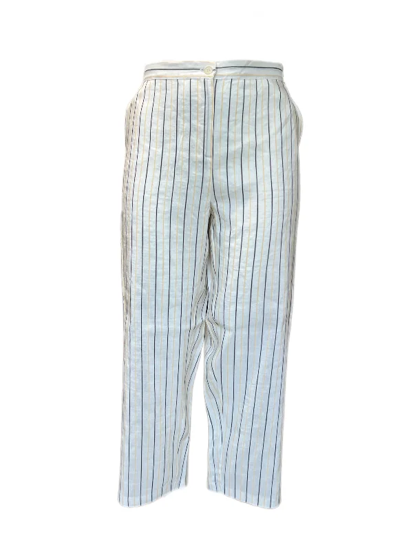 Marina Rinaldi Women's White Riva Striped Mid Rise Straight Pants NWT Trendy Palazzo Pants