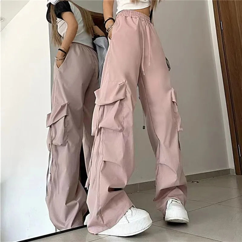 Cargo Pants Women Streetwear Loose Wide Leg Pants Harajuku Vintage Solid Baggy Stretch Fit Pants Cargo Pants Women Streetwear Loose Wide Leg Pants Harajuku Vintage Solid Baggy Stretch Fit Pants