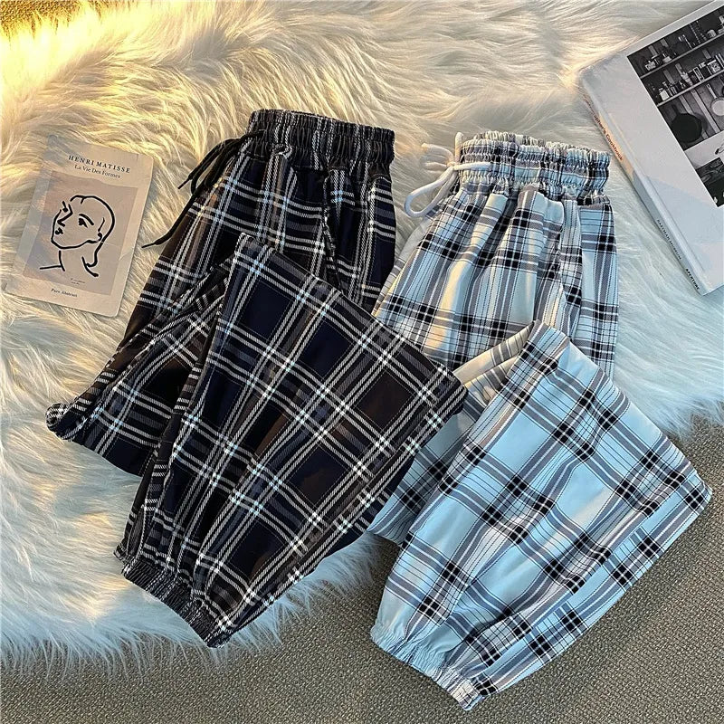 Pants Women Bunch of feet Fashion Loose Black Plaid Summer Sleek Black Pants